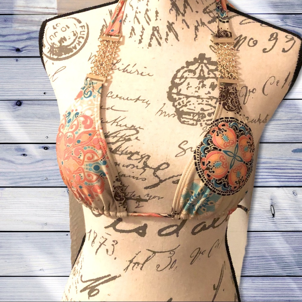 I*Space Triangle Bikini Top w Gold Chain Details S
